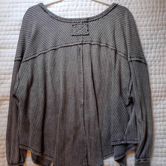 Free People Charcoal Waffle-Knit Handkerchief Hem Top - Picture 3 of 3